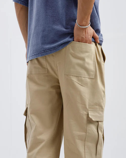 Beige Cargo Pants for Men Zaytra Pocket Side