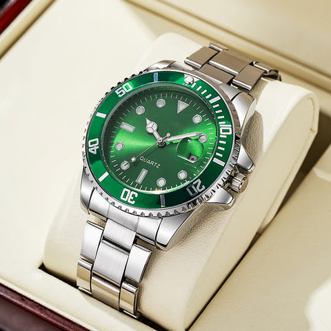 Luminous Solid Steel Strap Men's Watch With Calendar