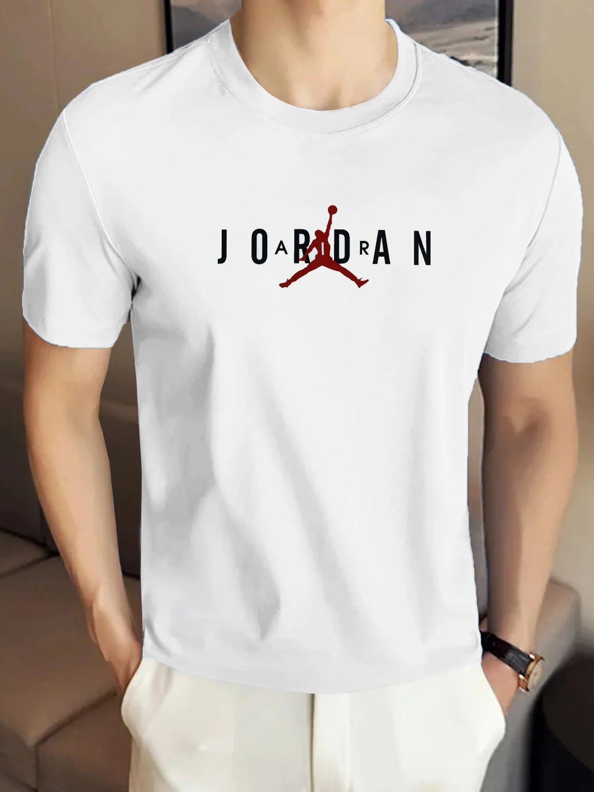 White men’s Jordan style printed t-shirt made with premium cotton for casual and streetwear fashion in zaytra fashion