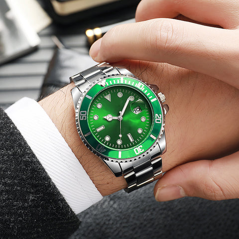 Luminous Solid Steel Strap Men's Watch With Calendar