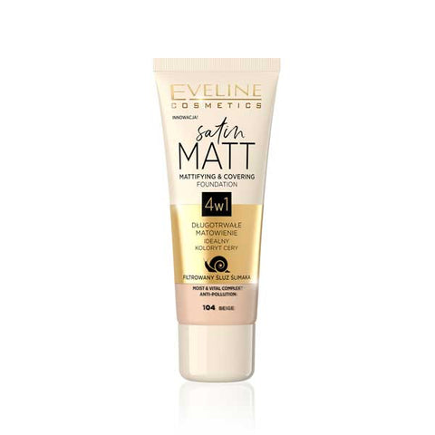 Eveline Satin Matt Mattifying & Covering Foundation 104 Beige For girls best qulaity in zaytra